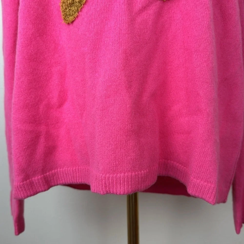 Lisa Todd Teddy Bear Graphic Intarsia Cashmere Sweater – Bright Pink – Size XL